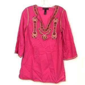 Inc international Concepts Pink Beaded Tunic Top Size 2 Small